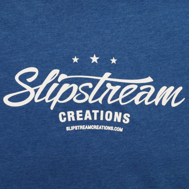 Slipstream Creations Logo Tee Closeup - Heather Cool Blue