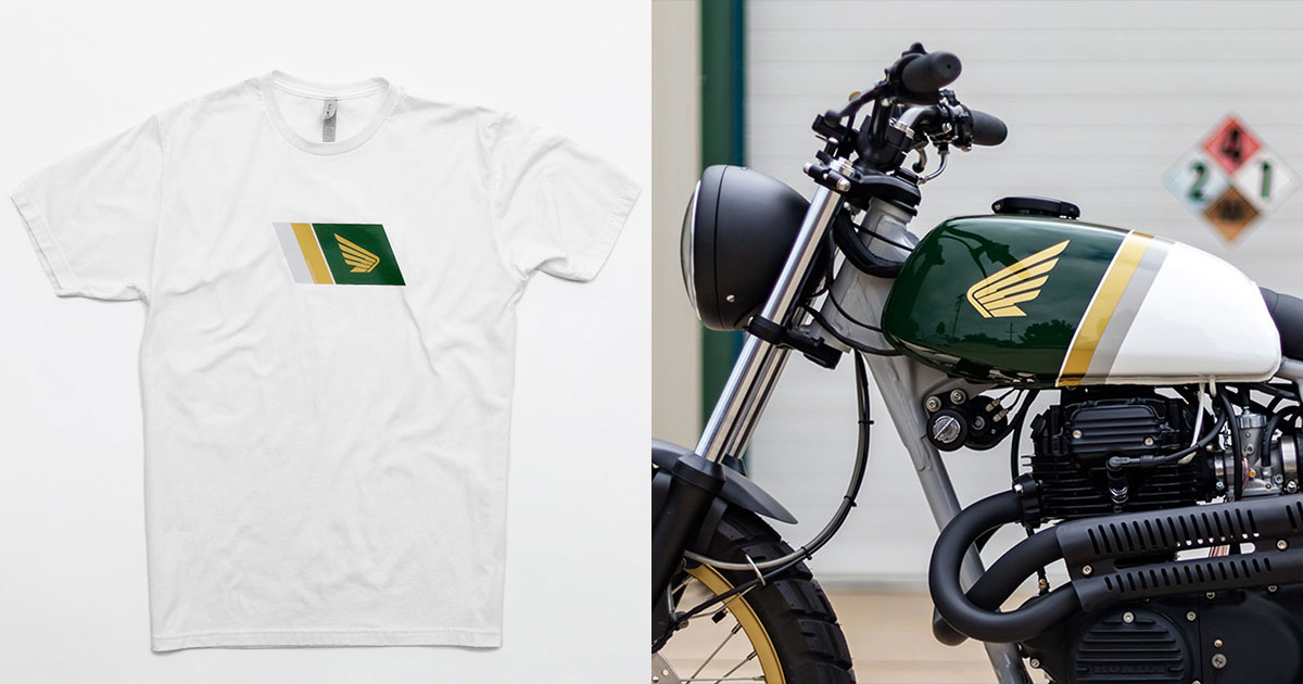 Backroads Scrambler Green and Gold Honda Wing T-Shirt
