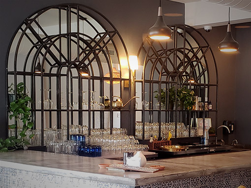 Custom Steel Arched Mirror Frames & Bar Shelving